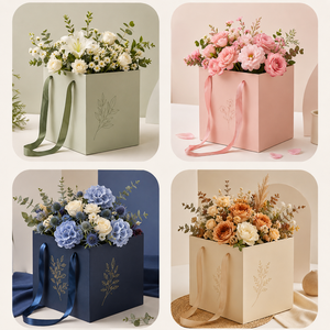 Boîtes de rangement rectangulaires en carton vert avec poignées en ruban, motif feuille dorée, organisateurs ménagers réutilisables - Product Image 4