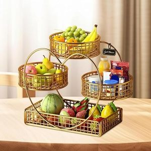 Moderno Estante Metálico de Tres Niveles para Frutas con Diseño Redondo para Exhibición de Alimentos en la Cocina - Product Image 1