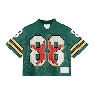 Custom Embroidery Oversized Boxy <b>T</b>-shirt Mesh Polyester Retro Soccer Jersey Streetwear V-neck American Football Jersey Quick Dry - Product Image 1