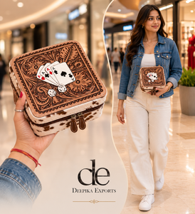 Latest Fashion Hand <b>Tooled</b> <b>Leather</b> Big Size Jewelry Storage Box Organizer Handmade Makeup Box Square Cowhide Organizer Box - Product Image 6