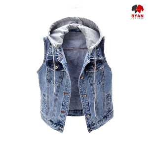เสื้อกั๊กยีนส์มีฮู้ดแบบไม่มีแขน รุ่นใหม่ ดีไซน์รักษ์โลก แฟชั่นสำหรับทุกเพศ ยี่ห้อ Ryan Pro Gear พร้อมโลโก้แบบกำหนดเองได้ - Product Image 3