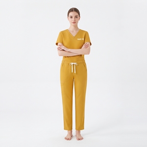 Ensemble de blouses et pantalons jaunes pour femmes Hawk Eye, col en V, uniformes d'hôpital, coton et polyester tissé extensible - Product Image 5