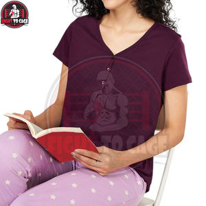 Chemise de nuit pour femme en coton biologique de qualité supérieure, respirante, violet foncé, avec boutons décoratifs, vêtements de maison haut de gamme pour femmes - Product Image 6