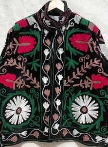 Bohemian Black Velvet Floral <b>Embroidered</b> Suzani <b>Jacket</b> Full Sleeve Stand Collar Handmade <b>Women</b> Autumn Outerwear - Product Image 2