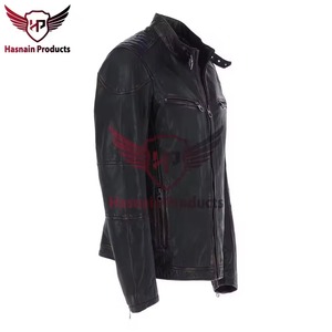 Chaqueta de Cuero Genuino Negra para Hombre, Ajustada, Estilo Motero, Cafe Racer, de Piel de Vacuno, con Hombros Acolchados, Clásica, Personalizada, Cálida para Invierno - Product Image 2