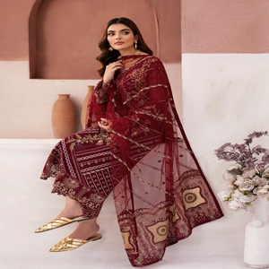 Vente en gros de robes pakistanaises costumes de marque originaux costumes 3 pièces en mousseline de soie par Ramsha vêtements indiens et pakistanais saris indiens - Product Image 3