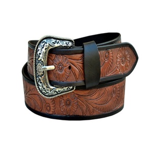 Custom Floral Embossed Top Grain Western Leather <b>Tooling</b> <b>Belt</b> for Men and Women with Designer antique Silver Brass Buckle - Product Image 6
