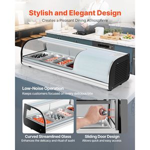 Vetrina Espositiva per Sushi Commerciale da 1,5 Piedi Cubi con 4 Contenitori in Vetro Curvo e Illuminazione LED - Product Image 5