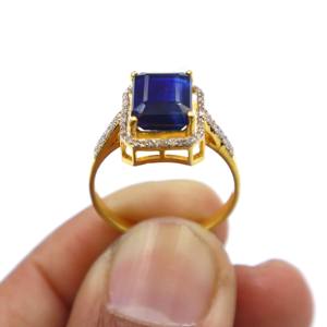 Anillo de Plata de Ley 925 Chapado en Oro con Cianita Azul Intenso Natural, Anillo con Piedra Tallada, Anillo con Gema de Diamante, Regalo - Product Image 6