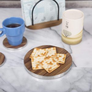 Factory Wholesale Custom Minimalist Eco-Friendly Acacia Wood Tabletop <b>Protection</b> Mat Cup Holder Insulated Coasters - Product Image 2