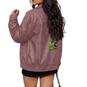 VANTEX SPORTS <b>Women's</b> Green Faux <b>Leather</b> Waterproof <b>Bomber</b> <b>Jacket</b> Turn-down Collar Zipper Loose Fit Casual Spring/Winter Coat - Product Image 6