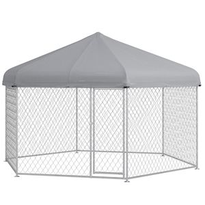 Gabbia Gigante per Cani di Taglia Grande 4,07 x 3,50 m Impermeabile Resistente ai Raggi UV Argento per Allevamento Esterno in Hotel - Product Image 1