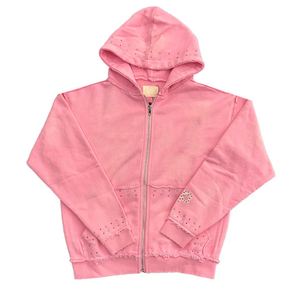 Private Label Heavyweight Luxury Cotton Custom Acid Wash Rhinestone <b>Zip</b>-Up Hoodie & Flared Sweatpants Streetwear Tracksuit - Product Image 2
