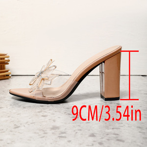 Sandalias de satén con tacón grueso y punta cuadrada para mujer, color piel, casuales, de 6-8 cm, para verano - Product Image 5