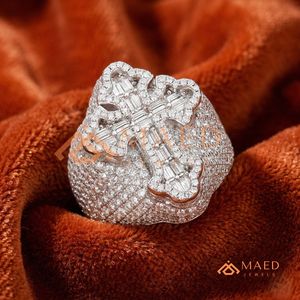 Custom 925 Sterling <b>Silver</b> Cross <b>Ring</b> for <b>Men</b> Iced Out VVS Moissanite Baguette Diamond Hip Hop <b>Ring</b> Religious Rapper Jewellery - Product Image 3