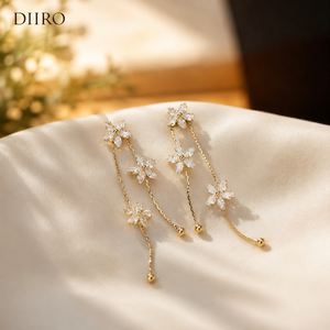 Premium Yellow Gold Marquise Cut Diamond Flower Diamond <b>Earrings</b> Moissanite Long Drop <b>Earrings</b> Bridal <b>Wedding</b> Jewelry - Product Image 5