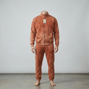 Conjunto Deportivo para Hombre, Color Naranja Oxidado, con Cierre, Chaqueta Bordada y Pantalones Jogger, Ropa Deportiva, Informal, para Calle - Product Image 3