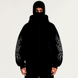Personalized <b>Men</b> Double Balaclava Zip Hoodie Polyester Cotton Casual Jacket With Attached <b>Face</b> <b>Mask</b> Hood And Relaxed Streetwear - Product Image 1