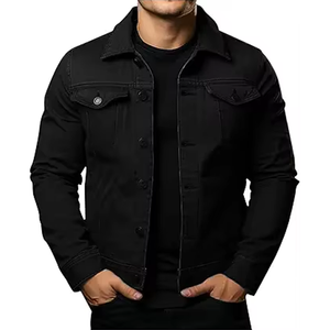 Camisa Negra Sólida para Hombre, Cuello Camisero, Cierre de Botón, Manga Larga, Estilo Casual - Product Image 3