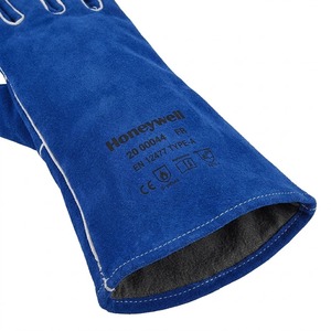Gants de Soudure de Sécurité en Cuir de Vachette Fendu Bleu, Robustes, à Manches Longues, Résistants à la Chaleur et au Feu, Certifiés CE, Doublés Polaire, Vente en Gros - Product Image 5