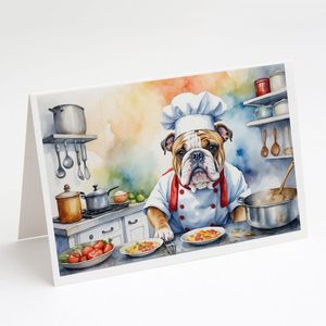 Whimsical A7 Tamaño 5x7 Tarjetas de notas en blanco Paquete de 8 con sobres Bulldog inglés el Chef Tarjetas de felicitación - Product Image 1