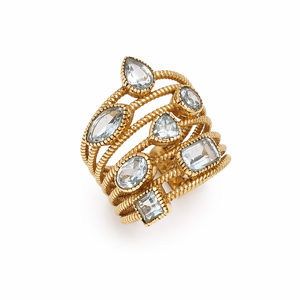 Bague en laiton plaqué or avec topaze bleue et pierres multiples, faite à la main, style statement, bijou de créateur, cadeau pour femme - Product Image 5