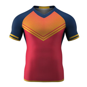 Maillot de rugby imprimé personnalisable pour homme, col en V, manches courtes, évacuation de l'humidité, léger, séchage rapide, vêtement de sport, coupe ajustée - Product Image 1