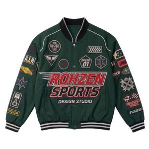 Chaqueta Bomber Varsity Personalizada de Invierno para Carreras, con Parches Bordados, Botones a Presión, Estilo Urbano, Informal, para Equipo, Resistente al Viento, Unisex - Product Image 1
