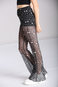 Sexy Hollow Out Tight Fitting men and Women's <b>Perspective</b> Mesh Lace Knitting Long Pants Piece Set - Product Image 3