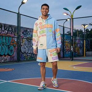 Oversized Hoodie Sweat Shorts <b>Tracksuit</b> 2 Piece | Custom Fleece Two Piece Hoody Set <b>Tracksuit</b> - Product Image 3