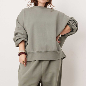 Custom Logo Oversized Fleece Drop Shoulder Pullover Hoodie Elastic Waist <b>Jogger</b> Pants Casual Streetwear Women Tracksuit Set - Product Image 6