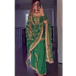 Traje de Mujer Listo para Usar, Estilo Indio Pakistaní, Georgette Salwar Kameez, Verde, Sharara, 100 Disponibles - Product Image 1