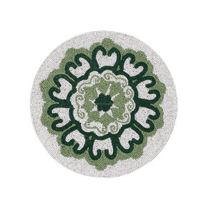 Green White <b>Beaded</b> <b>Placemat</b> | Handmade Round Floral Dining Table Mat for Kitchen Wedding Party Banquet Home Decor Tableware Sets - Product Image 3