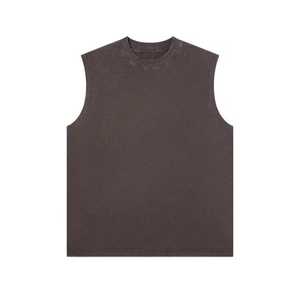 Men's O-Neck Sleeveless <b>Tank</b> <b>Top</b> Solid Color Knitted Cotton Casual Wear Gray Brown - Product Image 2