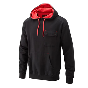 Sudadera con capucha gris para hombre con forro rojo y bolsillo, suéter informal de lana, corte regular, para otoño - Product Image 2