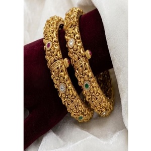 24K Gold Plated Flower Pattern <b>Bangle</b> Bracelets <b>Set</b> With Zircon Stones For Women Wedding Classic Style - Product Image 1