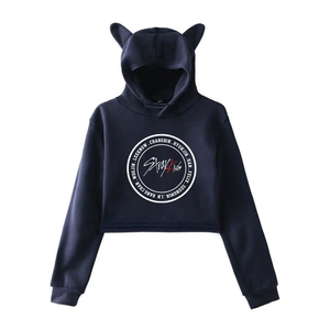 Sweat-shirt à capuche court personnalisé OEM ODM de haute qualité, avec logo imprimé oreilles de chat noir, unisexe, décontracté, en coton tricoté pour l'automne - Product Image 1