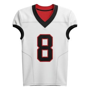 T-shirt de football américain pour homme, blanc, noir, rouge, col en V, manches courtes, numéro 8 sublimé, évacuation de l'humidité, coupe classique - Product Image 1