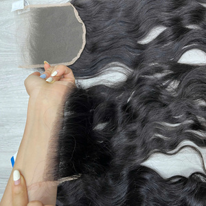 Extensions de cheveux humains ondulés naturels du Vietnam, avec closure transparente 5x5, bordure en dentelle standard, nœuds simples et pré-épilée - Product Image 2