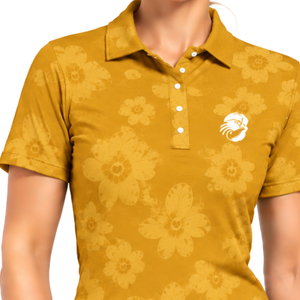 Polo de Golf Amarillo Mostaza para Mujer, Manga Corta, Estampado Floral, Deportivo, Personalizado, Transpirable, Venta al Por Mayor - Product Image 6