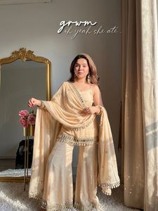 Premium Sharara Palazzo Suit Fendy Silk Embroidery Sequence Work with Real <b>Mirror</b> Work Lace Border Dupatta Ethnic Wear Women - Product Image 5