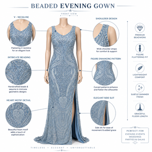 Luxury Sky Blue Beaded Evening Gown for Women Sleeveless Designer <b>Sequin</b> Embroidered Side Slit Party Prom Wedding Reception Maxi - Product Image 5