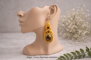 Pendientes Ajustables de Macramé con Ojo de Tigre, Estilo Boho, Cordón Dorado, Piedra Preciosa, Cristal Curativo, HARI OM CREATIONS, Budismo - Product Image 2