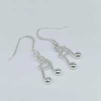 Boucles d'oreilles créoles pendantes en argent sterling 925 avec note de musique chrétienne, style hip-hop, pour femme, bijoux fins
