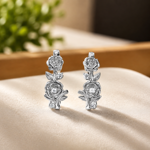 Pendientes de Oro Amarillo Vermeil con Diamantes Redondos y Moissanita Floral, Pendientes Colgantes para Fiesta, Boda o Regalo - Product Image 4