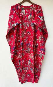 Kaftan léger et respirant en coton indien à imprimé floral rouge, robe d'été bohème pour femmes - Product Image 2