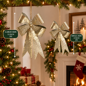 Ornement de Noël suspendu en ruban doré vieilli avec nœud, pendentif nœud métallique, accessoire de décoration pour arbre de Noël et fête - Product Image 4