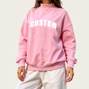 Women's Oversized Crew <b>Neck</b> Sweatshirt Custom Letter Print <b>Light</b> Blue Knitted Cotton Asymmetric Design Autumn Wear mock <b>neck</b> - Product Image 2