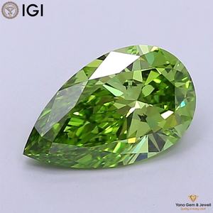 เพชรทรงลูกแพร์ 1.50 กะรัต สีเขียวแฟนซีสดใส ความสะอาดระดับ VS2 ได้รับการรับรองจาก IGI ผลิตด้วยวิธี CVD สำหรับแหวนแบบเรียบง่าย - Product Image 1