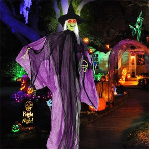 Decorazione di Halloween da 2,2 m con strega sonora, movimenti di braccia spaventosi, suoni terrificanti e occhi luminosi per uso interno/esterno - Product Image 3